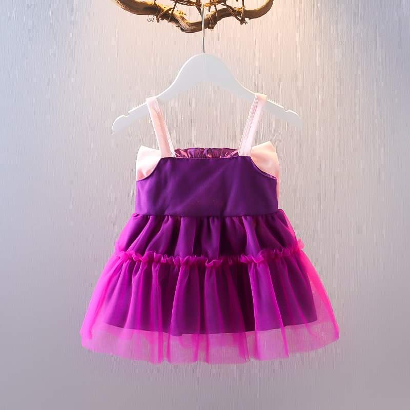 Dress Baby Perempuan Big Ribbon Pink Purple Flower