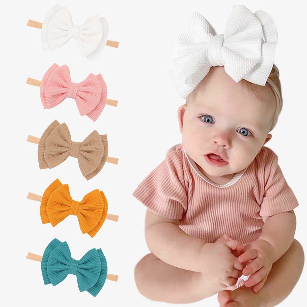 PREMIUM BABY TODDLER BIG BOW RIBBON CUTE SOFT NON-TRACE HEADBAND HAIRBAND BENDO BANDO BANDANA PITA BESAR ANAK BALITA BAYI COTTON NYLON LINEN LACE EMBROIDERY AKSESORIS KARET RAMBUT WARNA SOLID POLOS PASTEL LEMBUT