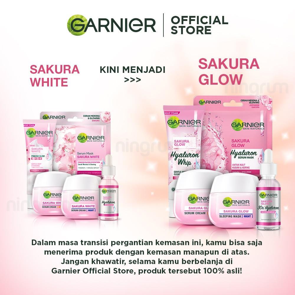 Ningrum - Garnier Sakura Glow Hyaluron Serum Cream SPF30 20ml &amp; 50ml | Krim Siang Wajah Glowing | Pelembab Wajah Mencerahkan Original BPOM - 8306