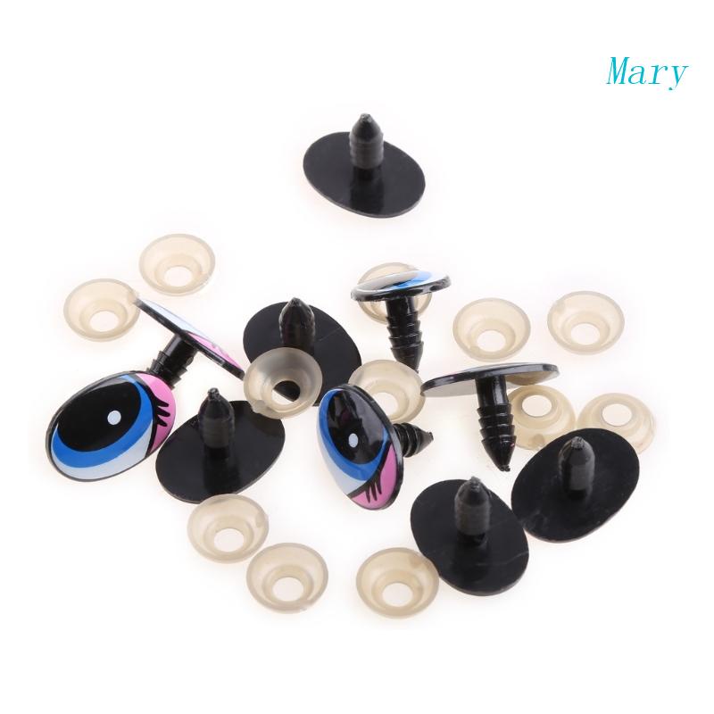 Mary 5pasang (10Pcs) Mata Plastik Pengaman Oval Biru Mainan Wayang Mata Boneka DIY 24x18mm
