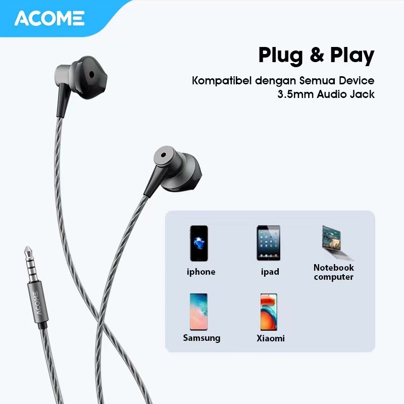 Acome Wired Earphone Headset AluminumAlloy Garansi Resmi 1 thn AW08