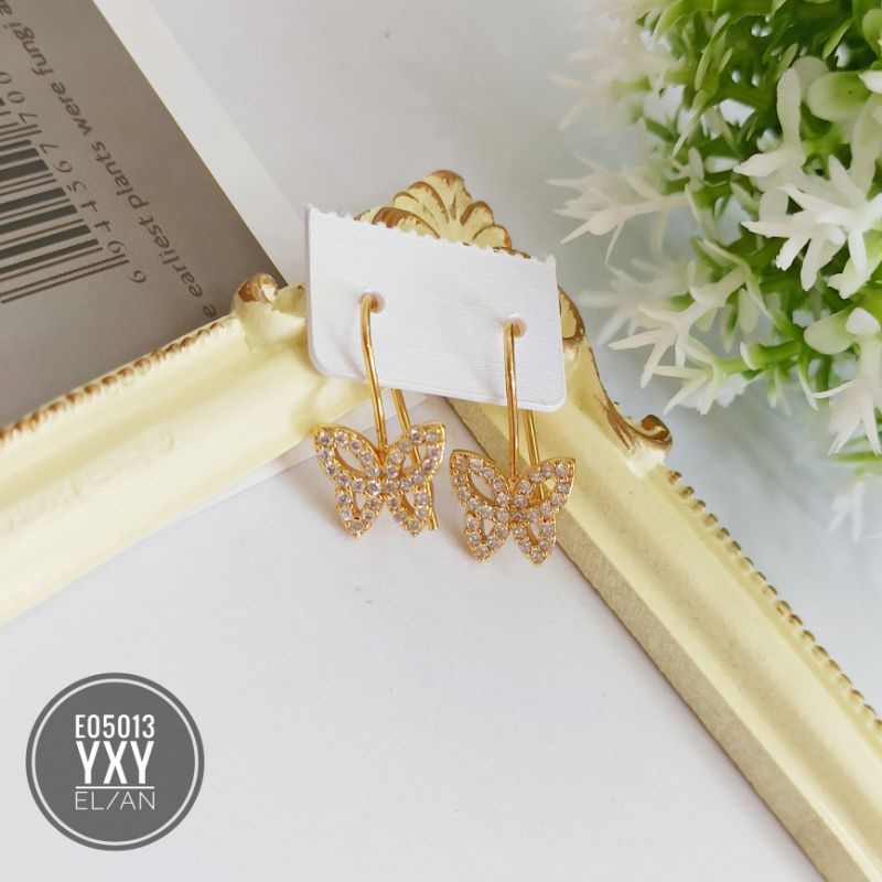 Anting Yaxiya Kupu zircon mewah gold E05013