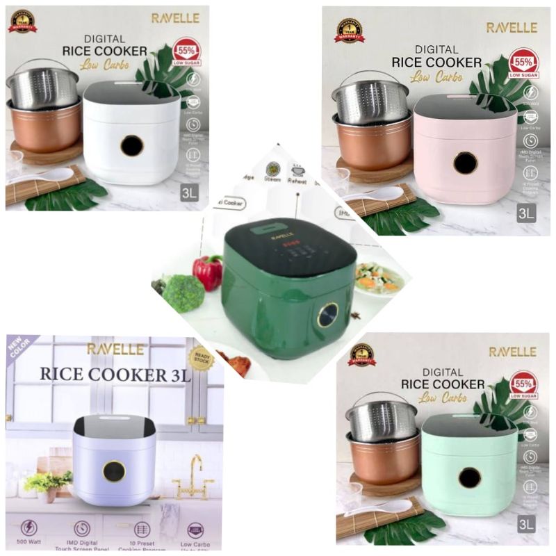 Rice Cooker Low Carbo ravelle digital 3L 1.2L Nasi Rendah Gula