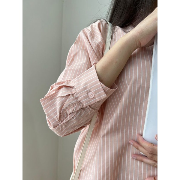 (MID YEAR SALE) Pattern Oversized Shirt - Stripes Pale Pink