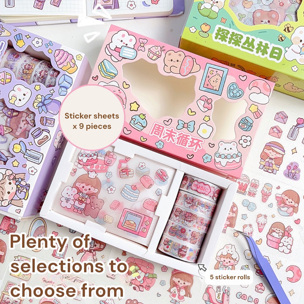 Lovely Sticker Pack Sheet / Cute Cartoon Deco Stickers / Stiker Koleksi Kertas Motif ala Korea Lucu Unik Murah Dekorasi Alat Tulis Kado Anak Perempuan