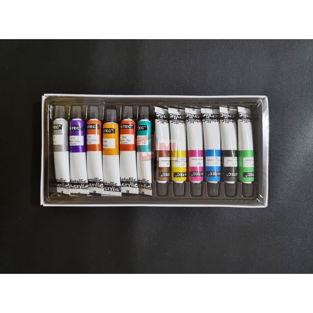 Metallic Acrylic Colour / Cat Akrilik V-TEC MA-612 12 Warna 6 ml Tube