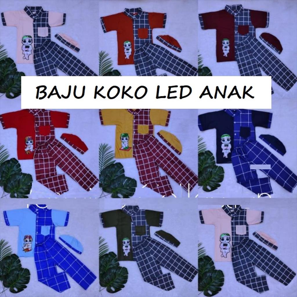 LS 458 - Setelan Koko LED Anak Laki Cowok Baju Celana Atasan Bawahan Anak Ngaji