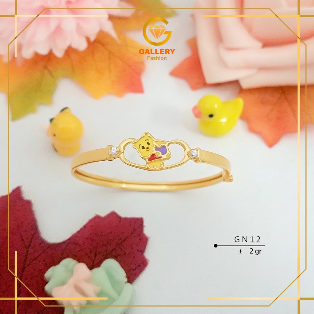GELANG ANAK EMAS ASLI KADAR 300/6KARAT DAN 375/8KARAT KODE GBA12A MODEL BERUANG MADU KUNING LUCU BER