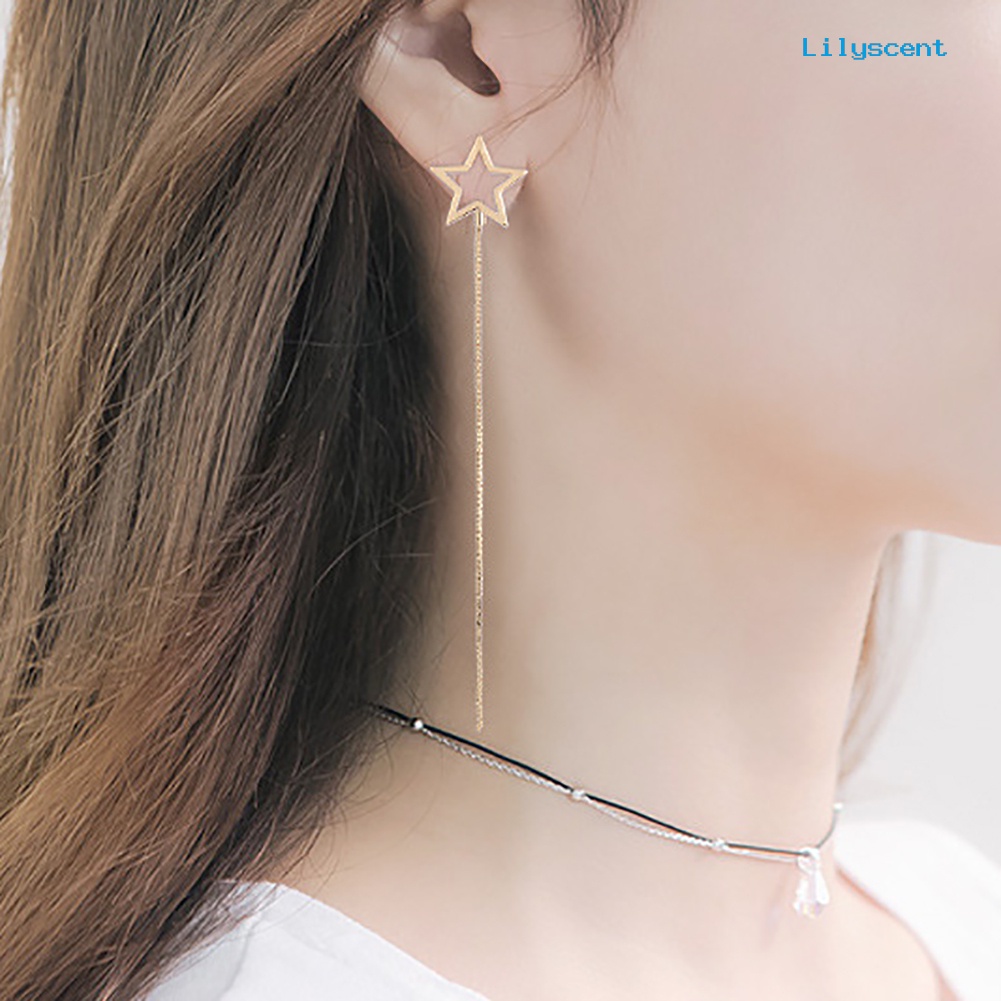 [LS] Gadis Lucu Bintang Berujung Lima Menjuntai Anting-Anting Panjang Linear Telinga Rings Drop Jewelry