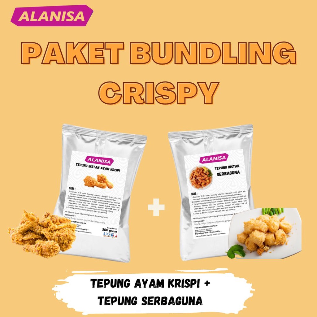 

PAKET BUNDLING CRISPY ( TEPUNG AYAM KRISPI 500GR+ TEPUNG SERBAGUNA 500GR)