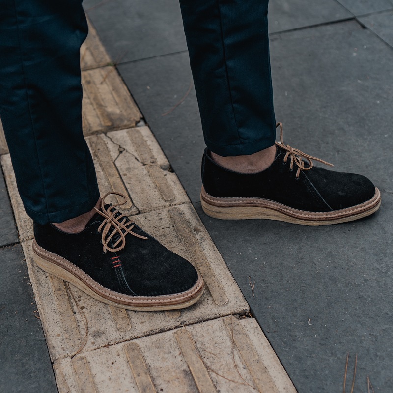 Sepatu Kulit Asli - Prasaja Low Shoes Black Doublestitch by Akar NFYR