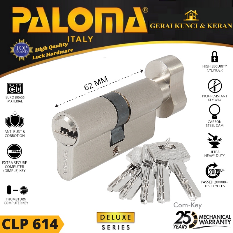 Knob Cilinder PALOMA  CLP 614 Deluxe KC-CK 62MM SN Computer Key  Silinder Kunci Pintu