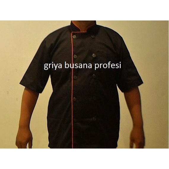 Seragam Koki Jumbo Baju Chef / Baju Koki Hitam Lengan Pendek Size Xxl ( Jumbo )