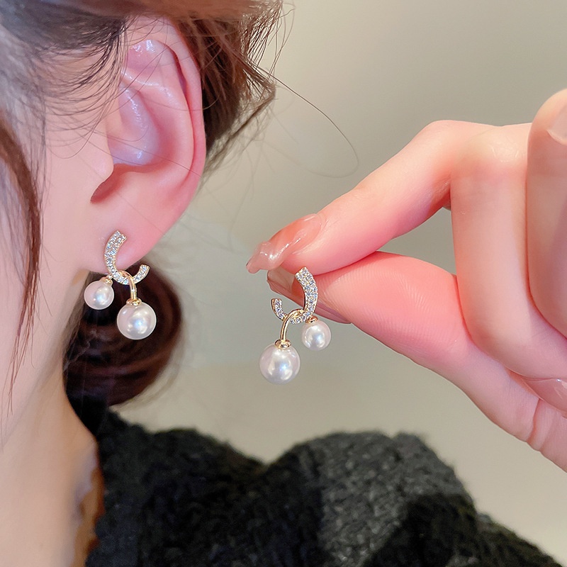 Anting Perak925 Jarum vintage Mutiara Anting Wanita Korea Huruf Bunga stud earrings