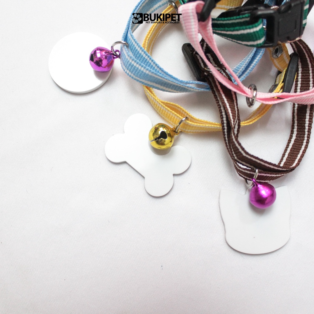 Kalung Kucing Custom Nama Bahan Nylon Stripe Murah - FINO NECKLACE ( AKRILIK PUTIH )