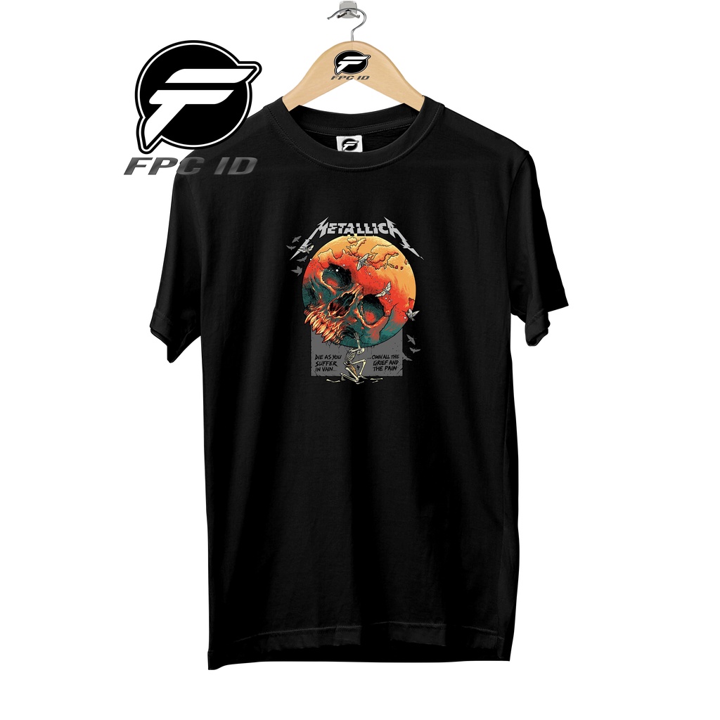 Kaos Musik Earth Tengkorak Metallica Cotton Combed 30s Baju Pria Distro Atasan Wanita Jumbo Murah