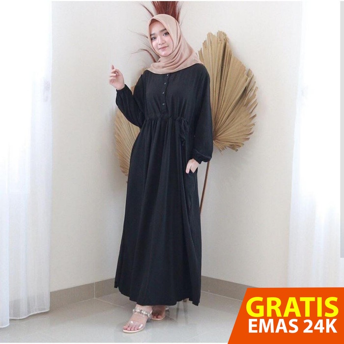 Gamis Polos Premium Simpel Hitam Terbaru Remaja Wanita Katun