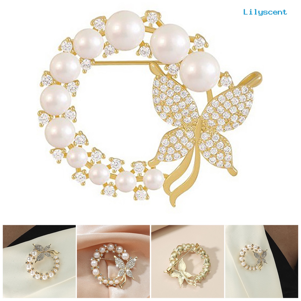 [LS] Bros Bulat Hollow Out Mewah Bulat Mutiara Imitasi Berlian Imitasi Wanita Brooch Untuk Pacaran