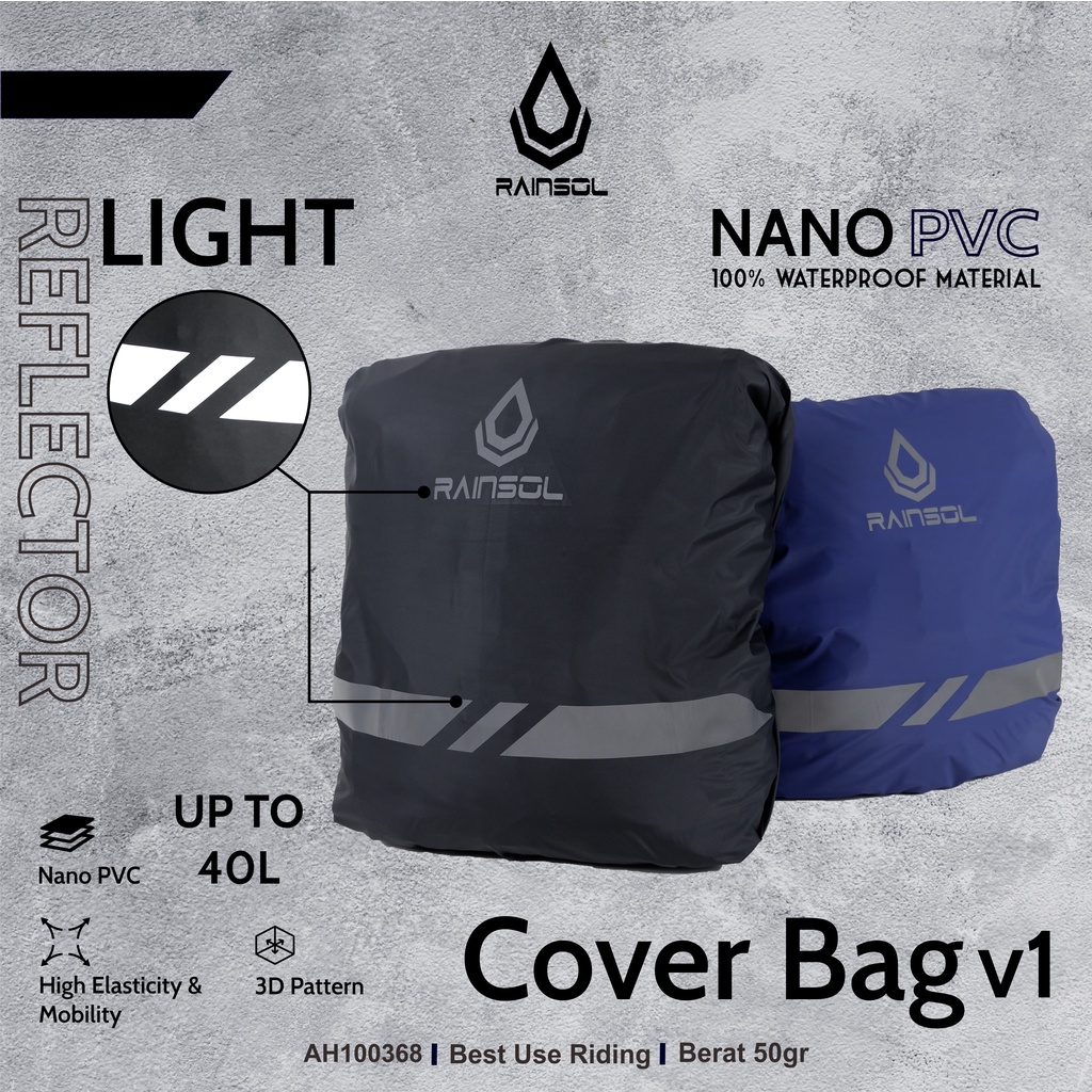 Rain Cover Bag v1 | Jas Hujan Tas | Up to 40L | Waterproof Material | Light Reflector
