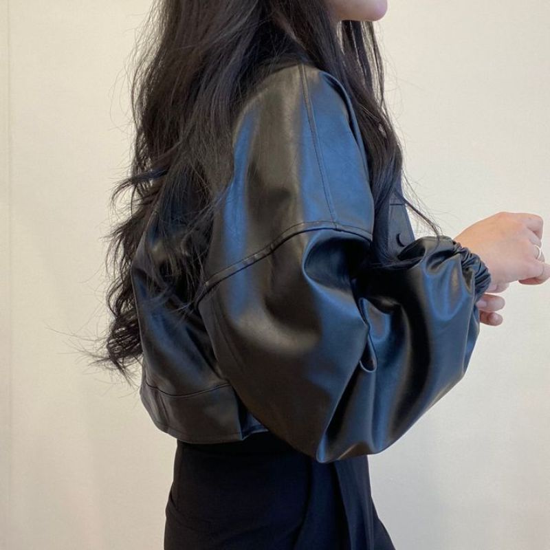 Mantel Kulit Antik Wanita 2020 Baru Longgar Hitam Pu Jaket Wanita Single Breasted Punk Pendek Faux Kulit Mantel Mujer