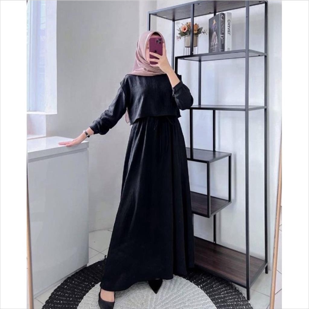 LS 482 - Maxy Dress Glacia Crinkle Airflow Premium Baju Gamis Pakaian Wanita Busui Friendly Anti Kusut