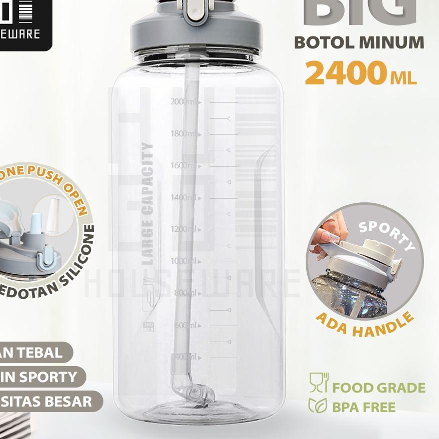 ♪ HUGO Botol Minum 2,4 Liter Jumbo Besar Anti Bocor Food Grade Tempat Air Minum 2400 ml ✫