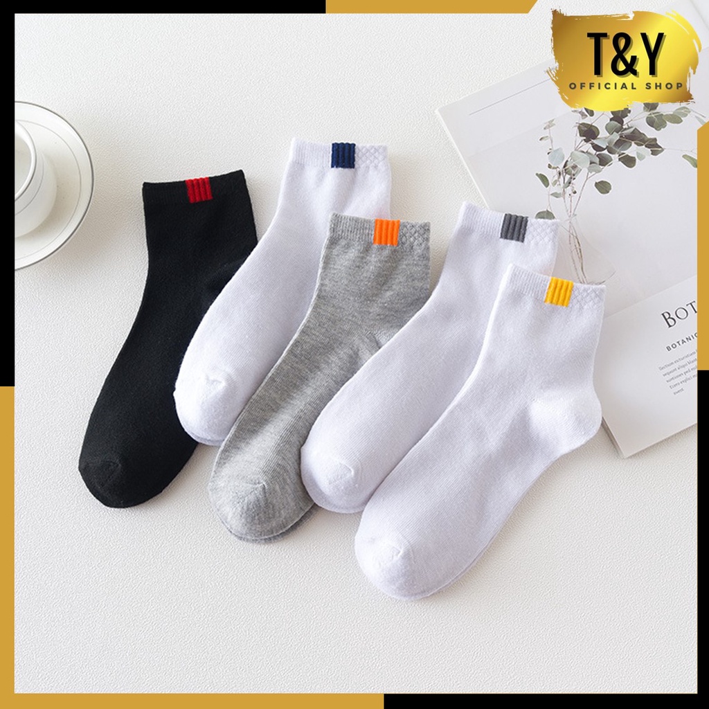 T&amp;Y Kaos Kaki Unisex 6612 Motif 1 Garis Kaos Kaki Olahraga Semata Kaki Pria Wanita Kekinian Import