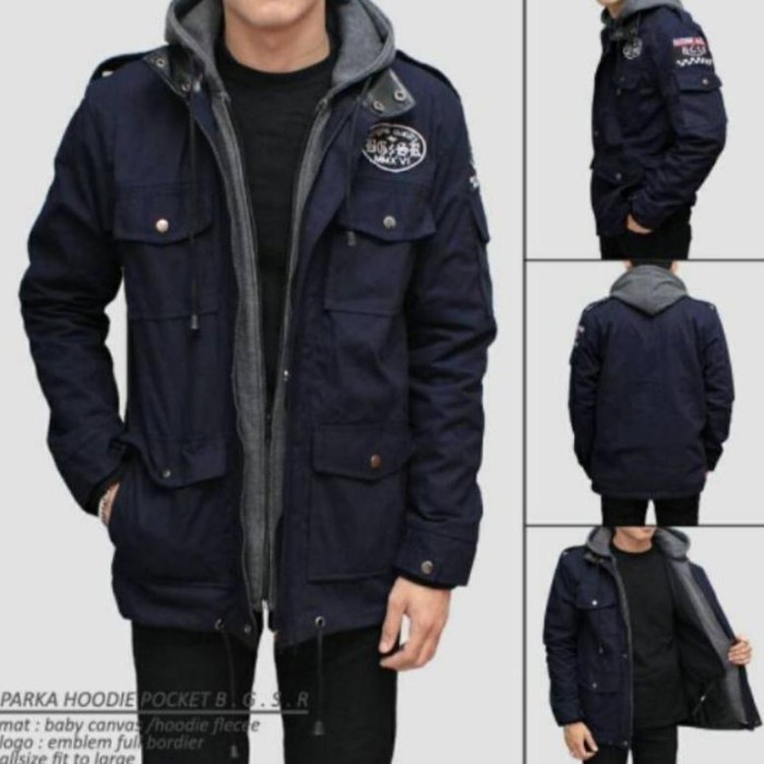 jaket pria Jaket parka hoodie BORDIR BGSR pria premium (TERSEDIA UKURAN JUMBO) - NAVY BORDIR, M(A9W9