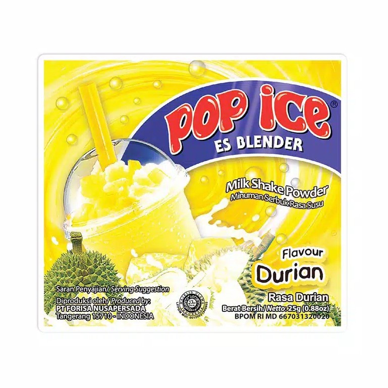 

Popice Drink Powder & Blender Milk Shake Powder Rasa Durian ( 10 pcs x 25g )