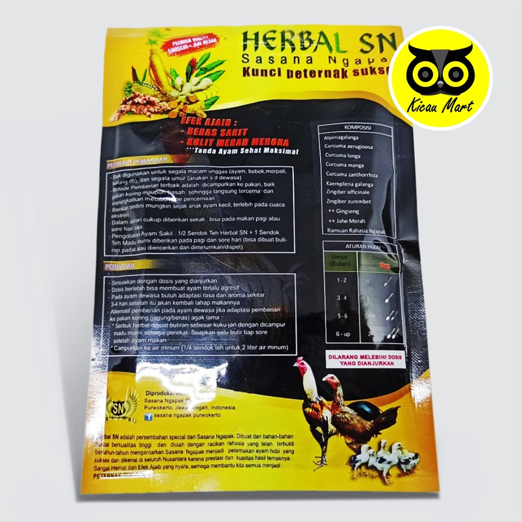 HERBAL SN SASANA NGAPAK JAMU AYAM OBAT RAWATAN ANTI SAKIT FLU SNOT NGOROK VITAMIN TERNAK BREEDING HRBSN