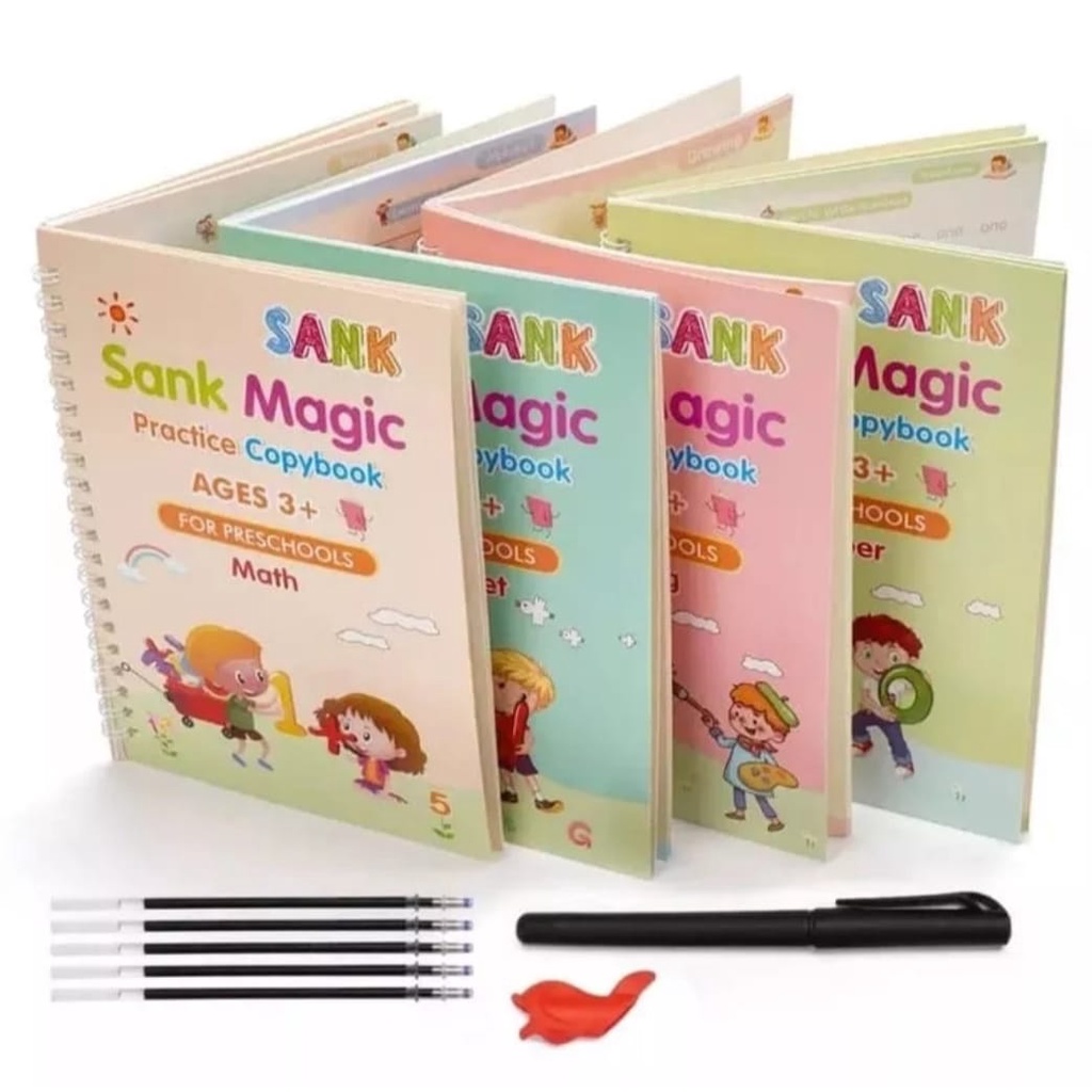 Buku Sank Magic Pratice Book 1 Set Isi 4 Buku dan Pulpen-Buku Belajar Menulis 1 Set 4 Buku+Pen+Refiil Pen-Buku Edukasi Anak Balita Magic Practice Book 1 SET ISI 4