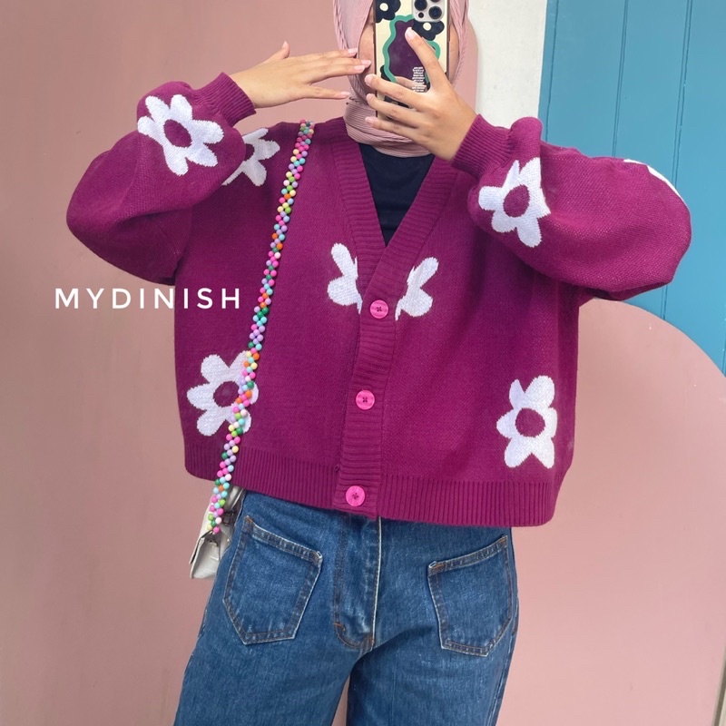Loly Oversize Cardy - Cardigan Wanita Motif Flower