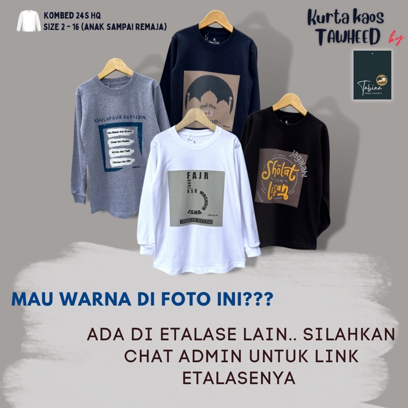 Kaos Kurta Anak Laki-Laki dan Remaja Lengan Panjang Tabina Seri Tawheed Pekat usia 2 hingga 16 tahun