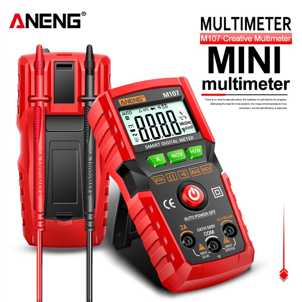 ANENG Mini Digital Multimeter ACDC Electrical Voltage Tester - M107 - RedBlack