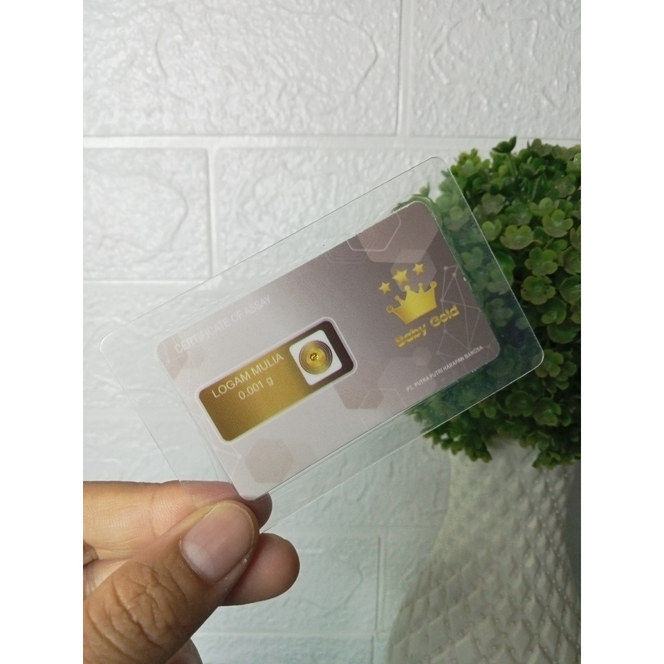 BABY GOLD Reguler Series 0.001 Gram Kemasan Laminating TERMURAH TERLARIS Emas Mini Emas Batangan Logam Mulia Murni 24 Karat Bersertifikat Resmi Asli Original Tabungan Emas Souvenir Keren Mewah