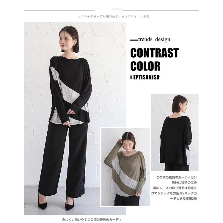 Impor Blus Katun Longgar Lengan Panjang Wanita Gaya Jepang