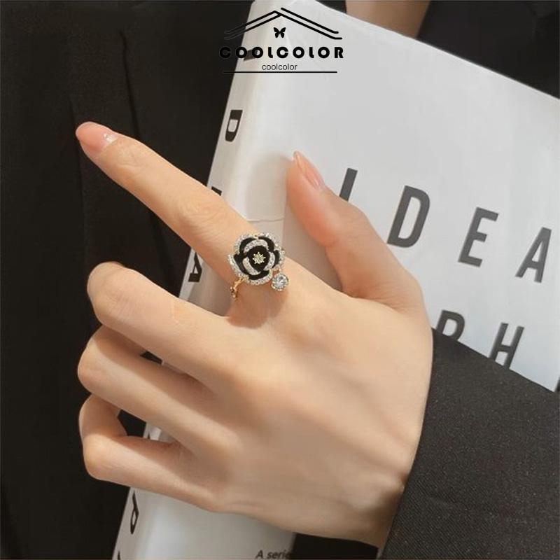 COD❤️Cincin Diamond Korea Mountain Camellia Ring Dapat Dipersiapkan Aksesori  Mewah Wanita Fashion Perhiasan