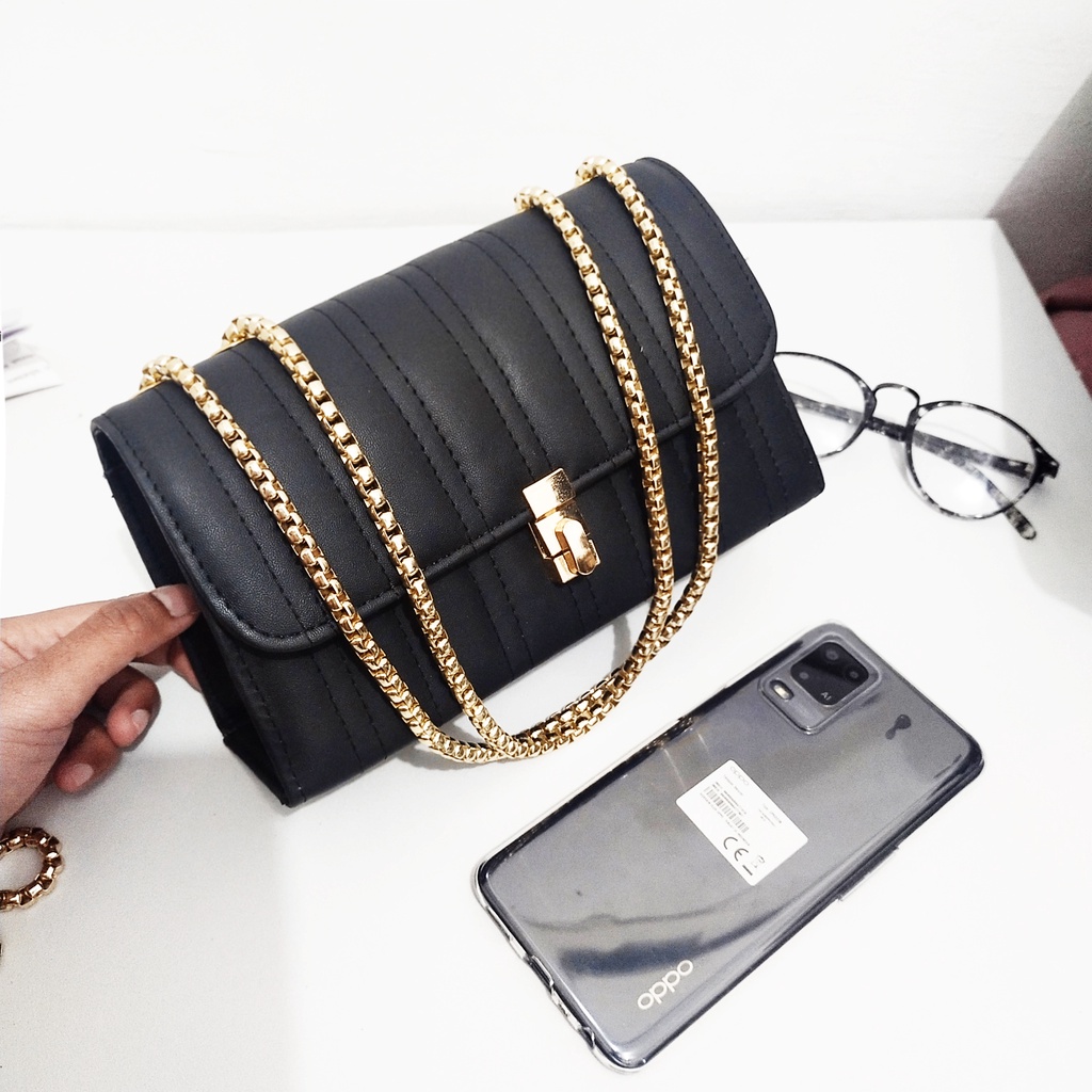 Tas selempang wanita tali rantai shoulder bag korea slempang cewek tas pesta kulit sintetis slingbag polos