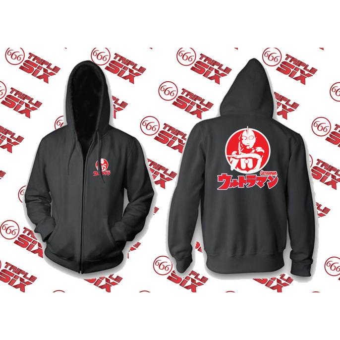 Jacket Ultraman Sweater Hoodie Pria Bahan Fleece Sablon Polyflex Zipper Resleting Depan