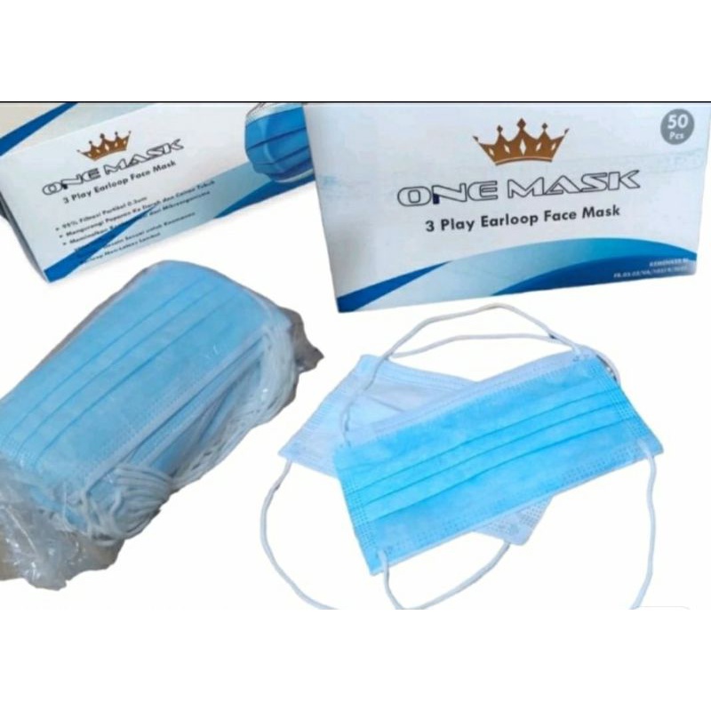 Masker hijab murah isi 50 pcs / Masker hijab isi 50 pcs 3 ply / Masker hijab biru murah