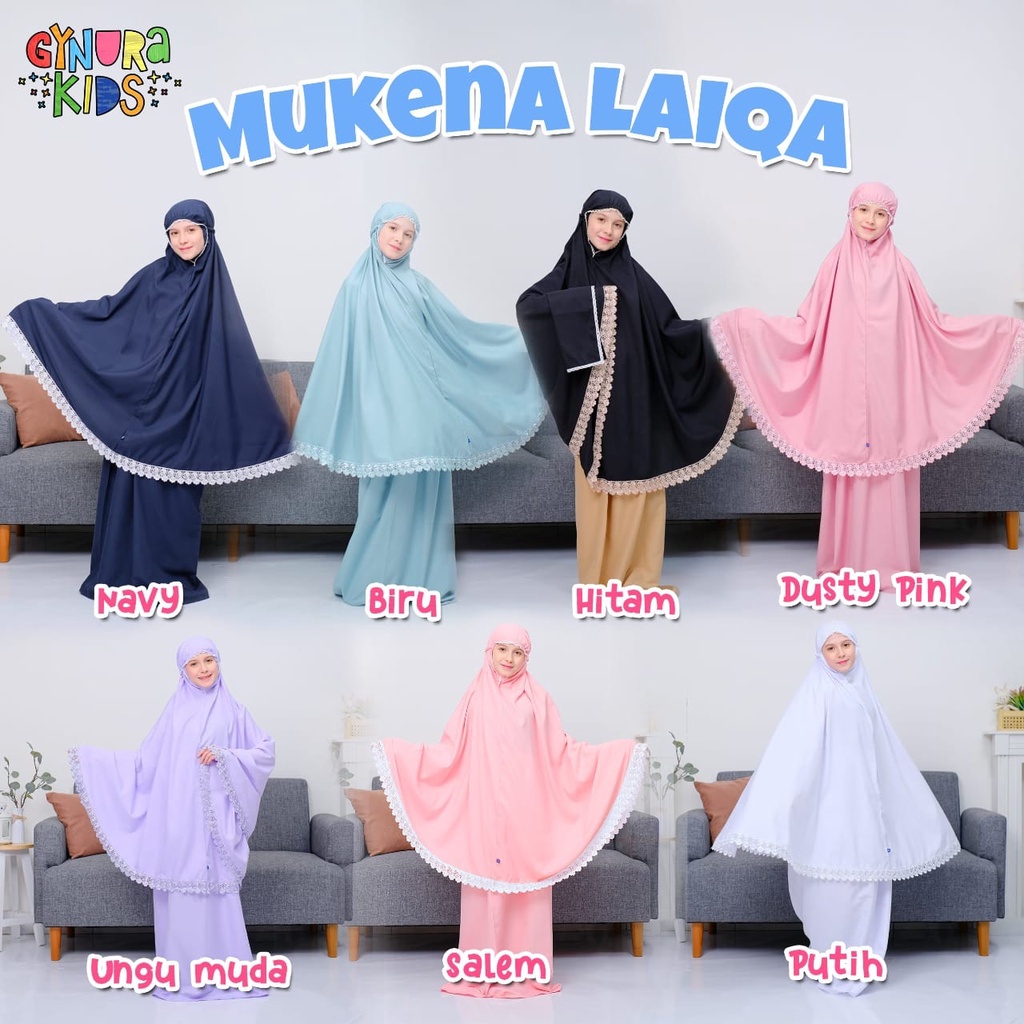 Mukena Anak dan Dewasa Laiqa By Gynura Kids Bahan Katun Polymicro / Mukena Polos Anak dan Dewasa