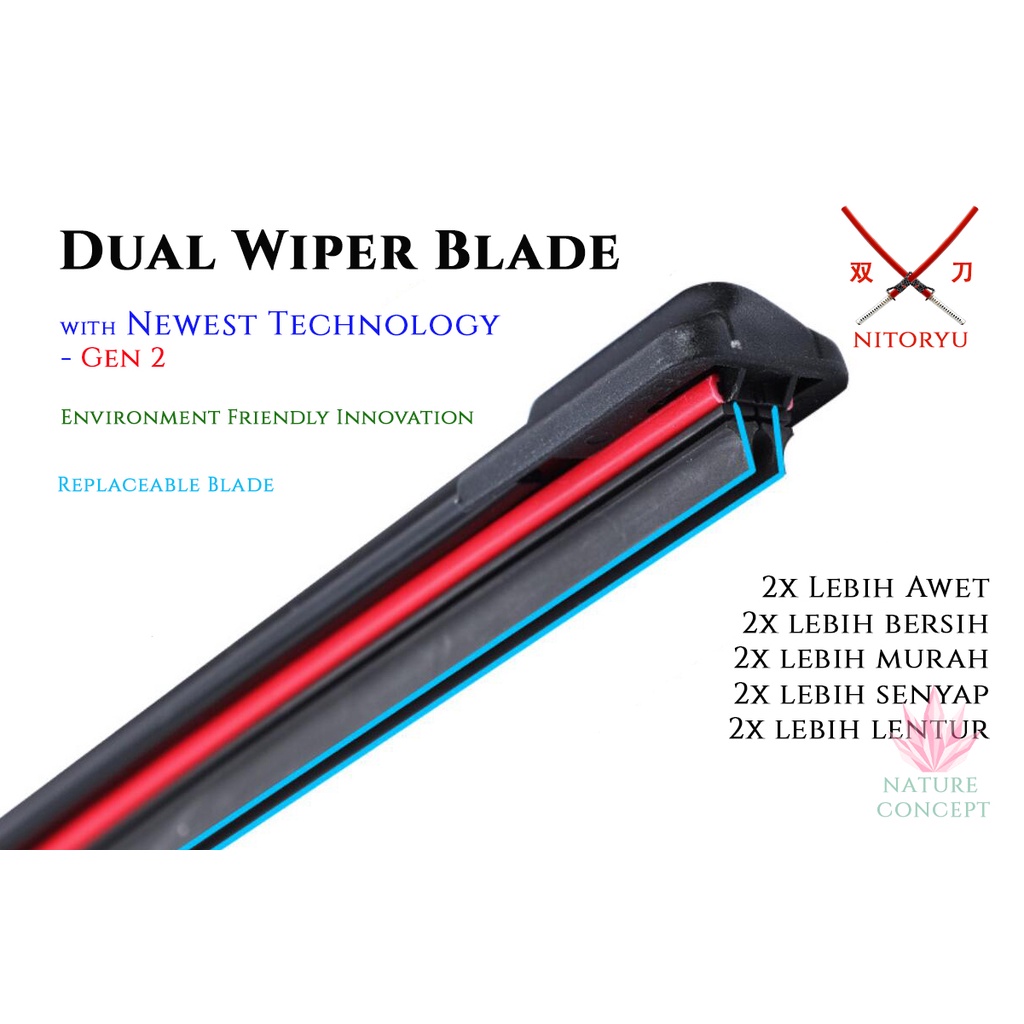 Wiper Dual (2) Blade Quad (4) Blade NITORYU Frameless UNIVERSAL NEW Technology Wiper Mobil Tercanggih TERMURAH bisa untuk semua jenis mobil