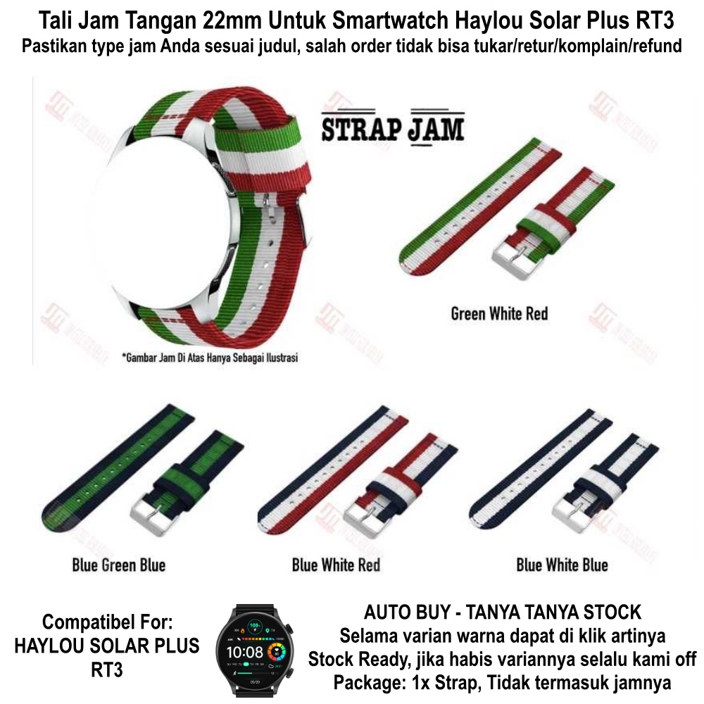 Nilon 3 Baris 22mm Strap Haylou Solar Plus RT3 - Tali Jam Tangan Nylon
