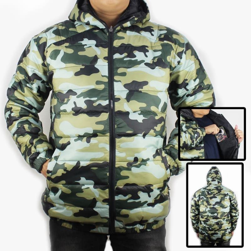 JAKET PUFFER CAMO ARMY HIJAU 03 TEBAL PRIA - JAKET WINTER - JAKET PARASUT TEBAL PRIA - JAKET GUNUNG 