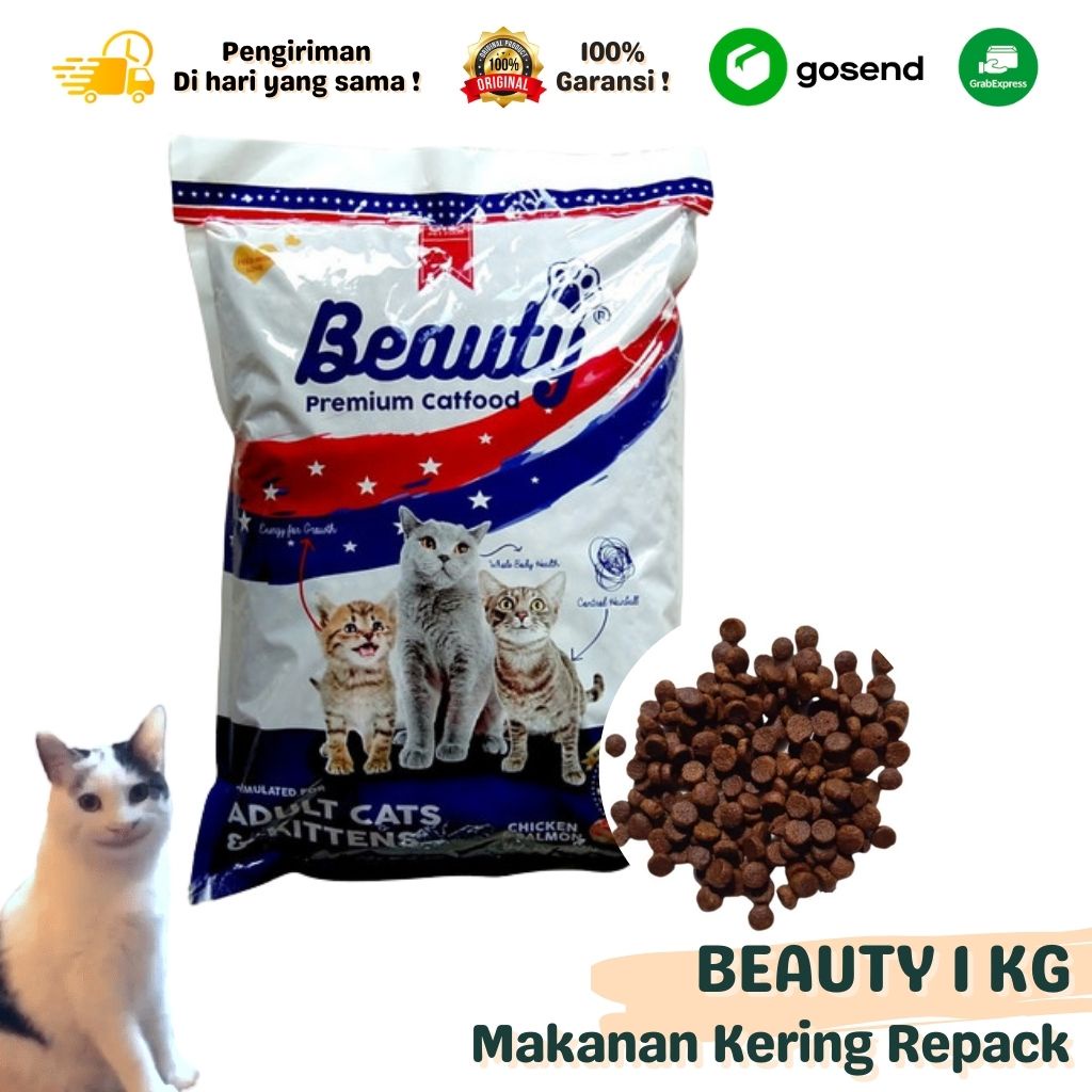 Makanan Kering Dry Cat Food BEAUTY 1 KG Kemasan Repack