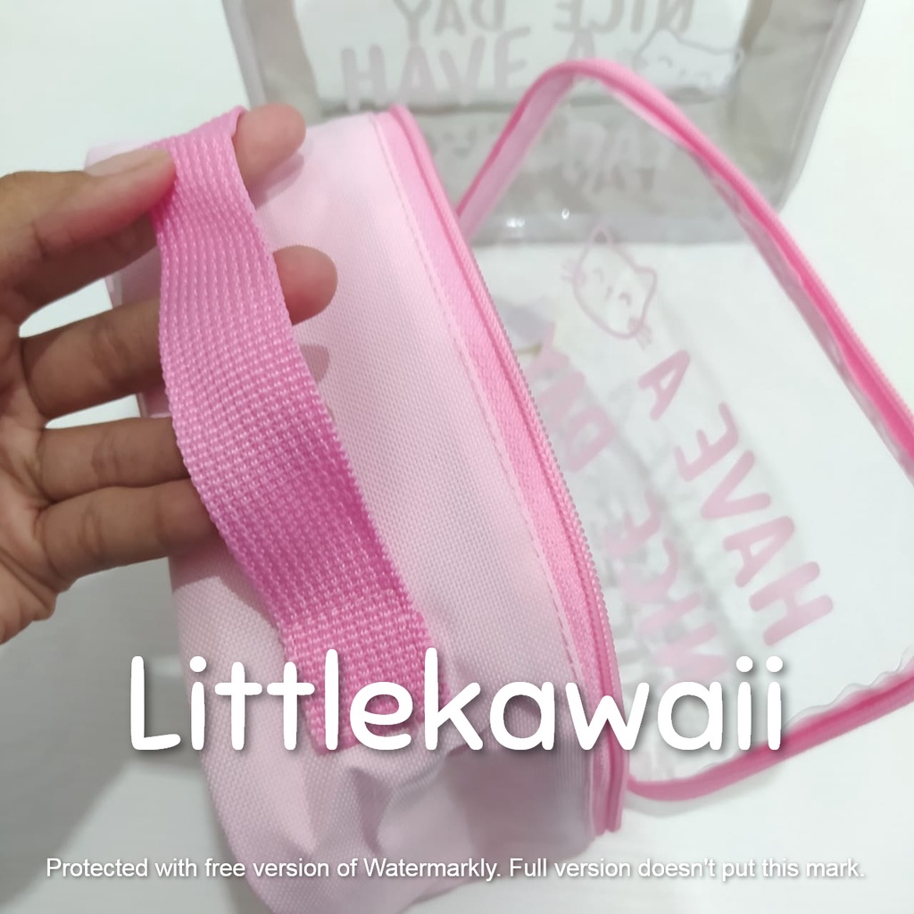 LK/Tas Pouch Mika Transparan Tulisan Quotes Travel Bag Make Up Kosmetik Serbaguna Persegi Kotak Tenteng Atas Wanita Remaja