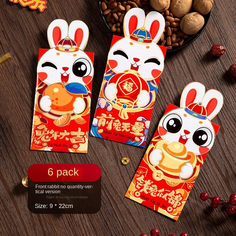 6pcs Kelinci Tahun Amplop Merah 2023tahun Saku Lucu Beruntung Kelinci Uang Musim Semi Hongbao Merah Cina Kreatif Baru Tas Festival