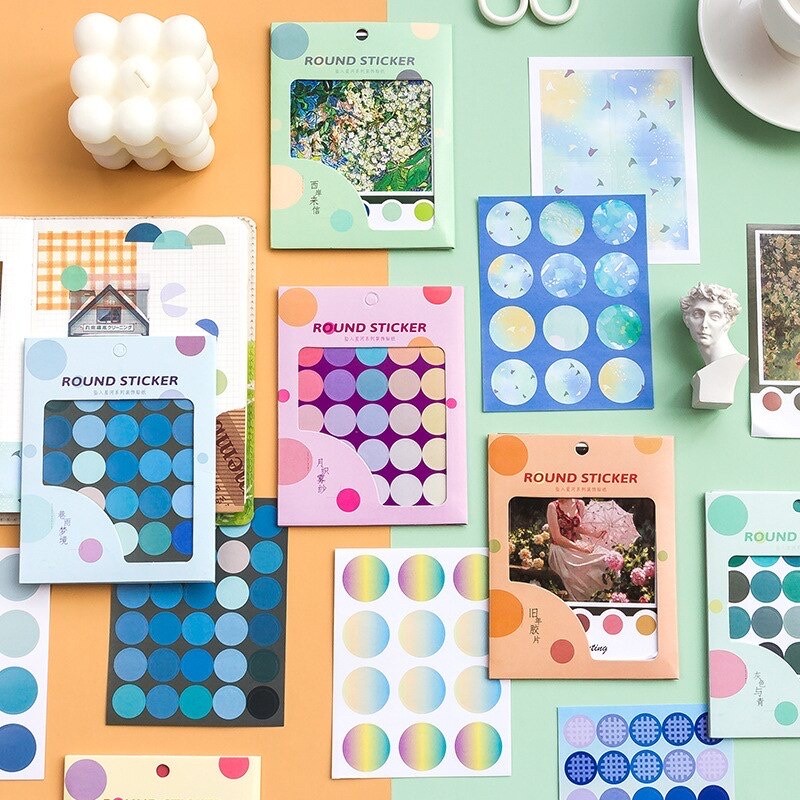 

10 Lembar Aesthetic Dot Stickers Bulat Stiker Deco Journal Scrapbook 8