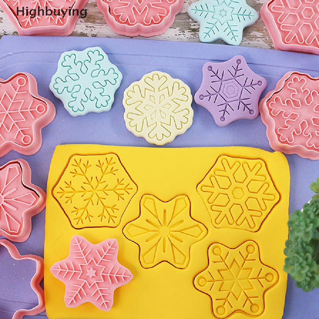 Hbid 8Pcs/set Snowflake Frosg Cookie Mould Cutter Embosser Natal Pastry Bakery Kue Cetakan Alat Aksesoris Dapur Glory