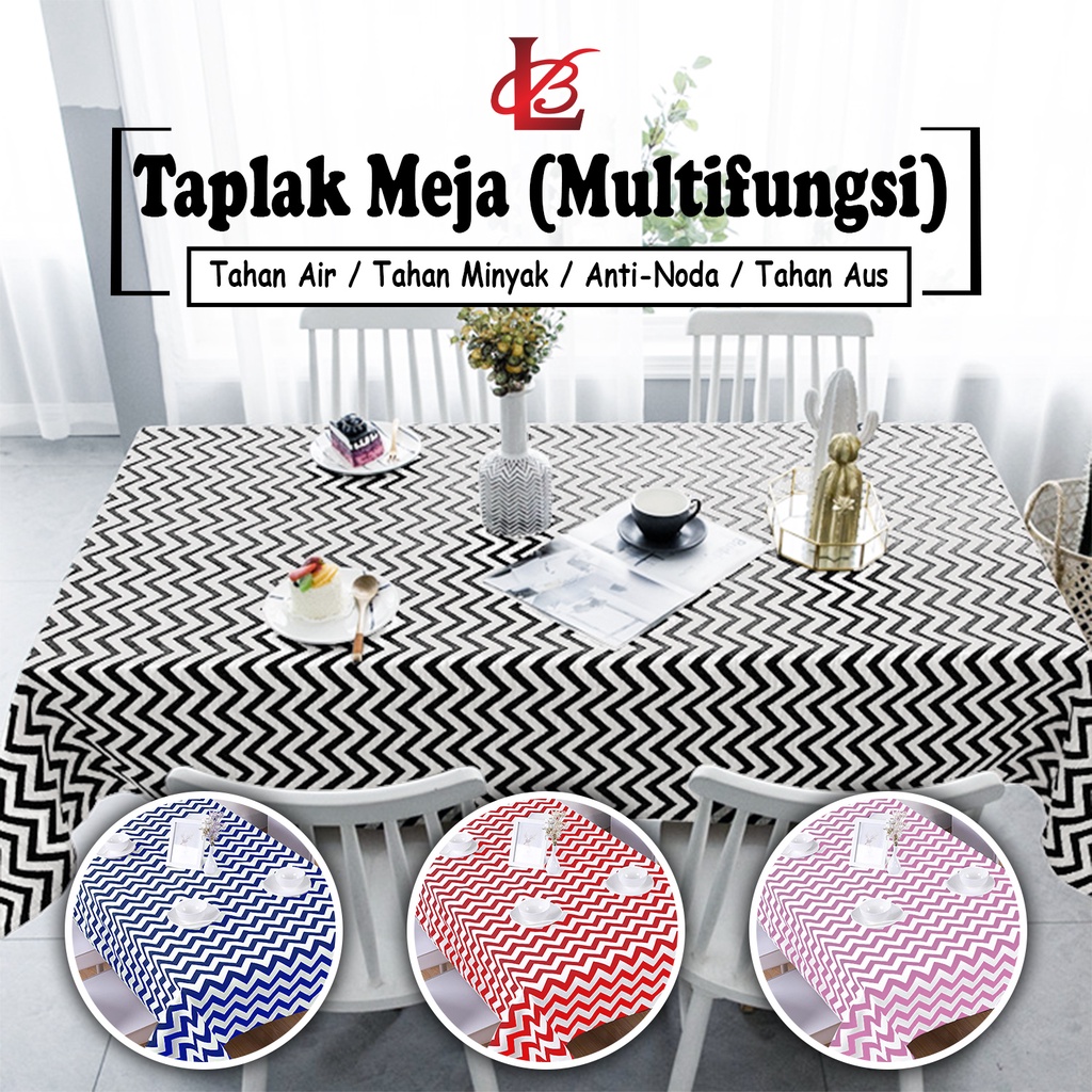 Taplak Meja Makan 4 Bangku Motif Zigzag Terbaru Ukuran Jumbo 120x152cm Bahan PEVA Tebal Premium Anti Air Perlengkapan Dekorasi Rumah Tangga Import - D10-3B - 88_Blanketstore